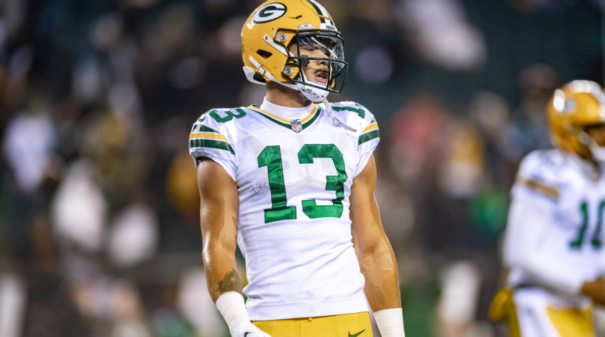 PHILADELPHIA, PA - NOVEMBER 27: Green Bay Packers wide receiver Allen Lazard (13) prior to the National Football League game between the Green Bay Packers and Philadelphia Eagles on November 27, 2022 at Lincoln Financial Field in Philadelphia, PA (Photo by John Jones/Icon Sportswire) NFL, American Football Herren, USA NOV 27 Packers at Eagles Icon22112775